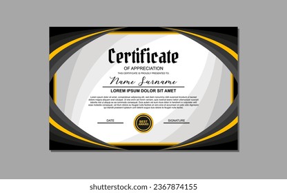 A certificate template featuring an elegant gold and black design. Suitable for creating professional certificates for awards, achievements, and recognition in various industries.