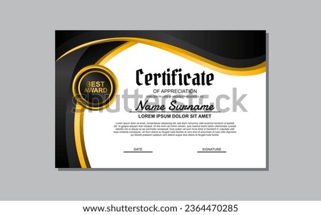 A certificate template featuring an elegant gold and black design. Suitable for creating professional certificates for awards, achievements, and recognition in various industries.