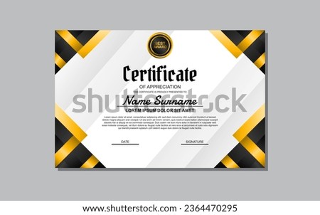 A certificate template featuring an elegant gold and black design. Suitable for creating professional certificates for awards, achievements, and recognition in various industries.
