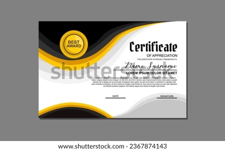 A certificate template featuring an elegant gold and black design. Suitable for creating professional certificates for awards, achievements, and recognition in various industries.