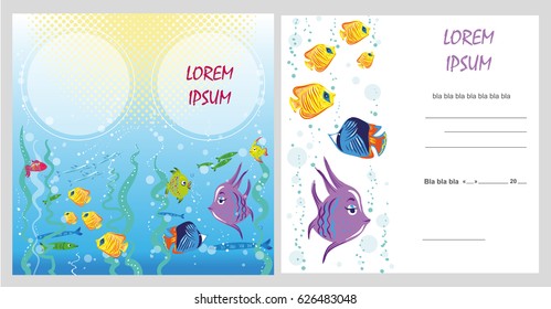 Certificate template with fishes under water