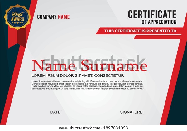 Certificate\
template in flat style, red and grey\
color