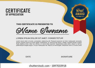 Certificate template in flexible curve style,gold and blue dark color