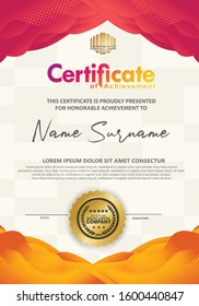 Certificate template with flow line ornament textured background, diploma, Vector illustration