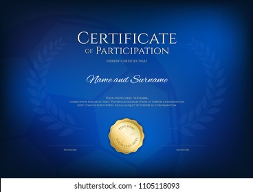 Certificate Template In Football Sport Theme With Blue Background, Diploma Design