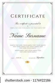 Certificate template with frame border and pattern. Design for Diploma, certificate of achievement, certificate of completion, certificate of appreciation, of excellence, of attendance template, award