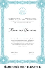 Certificate template. Frame for design diploma or gift certificate. Vector illustration.