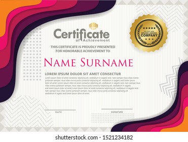 Certificate template with futuristic colorful geomtric shape and liquid composition ornament and texture modern pattern background, diploma, Vector illustration