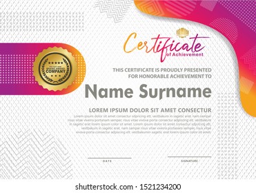 Certificate template with futuristic colorful geomtric shape and liquid composition ornament and texture modern pattern background, diploma, Vector illustration