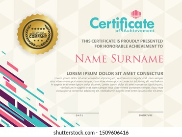 Certificate template with futuristic colorful lines ornament and texture modern pattern background, diploma, Vector illustration