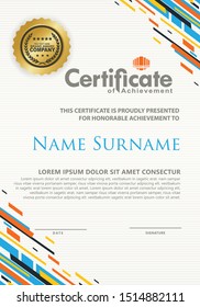 Certificate template with futuristic colorful lines ornament and texture modern pattern background, diploma, Vector illustration