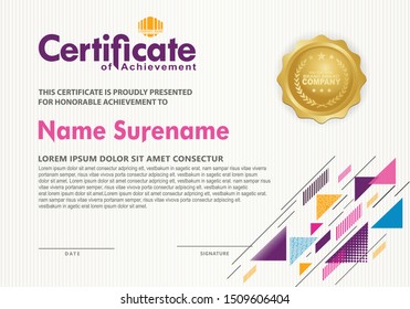 Certificate template with futuristic colorful triangle lines composition ornament and texture modern pattern background, diploma, Vector illustration