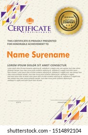 Certificate template with futuristic colorful triangle lines composition ornament and texture modern pattern background, diploma, Vector illustration