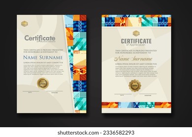 Certificate template with geometric artwork design, simple shapes and figures on ornament frame For award, champion, business, education needs and other users. vector Illustration
