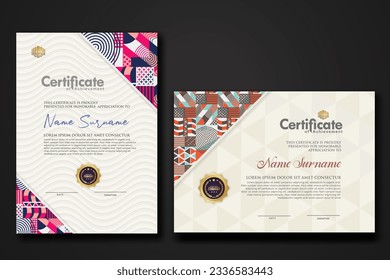 Certificate template with geometric artwork design, simple shapes and figures on ornament frame For award, champion, business, education needs and other users. vector Illustration