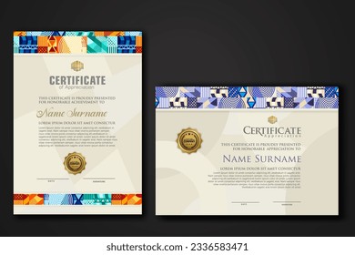 Certificate template with geometric artwork design, simple shapes and figures on ornament frame For award, champion, business, education needs and other users. vector Illustration