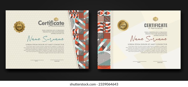 Certificate template with geometric artwork design, simple shapes and figures on ornament frame For award, champion, business, education needs and other users. vector Illustration