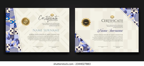 Certificate template with geometric artwork design, simple shapes and figures on ornament frame For award, champion, business, education needs and other users. vector Illustration