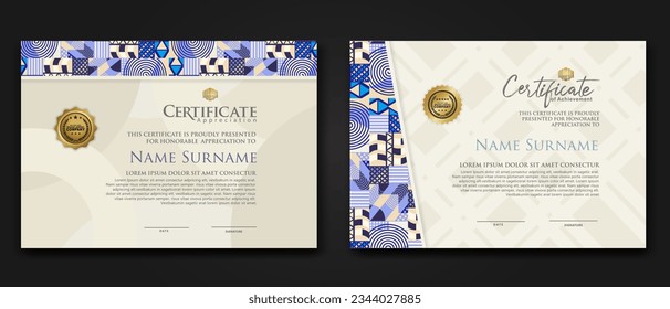 Certificate template with geometric artwork design, simple shapes and figures on ornament frame For award, champion, business, education needs and other users. vector Illustration