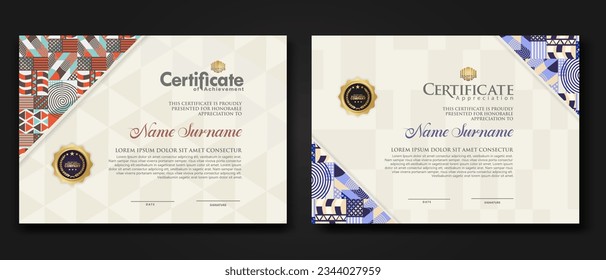 Certificate template with geometric artwork design, simple shapes and figures on ornament frame For award, champion, business, education needs and other users. vector Illustration
