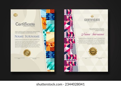 Certificate template with geometric artwork design, simple shapes and figures on ornament frame For award, champion, business, education needs and other users. vector Illustration
