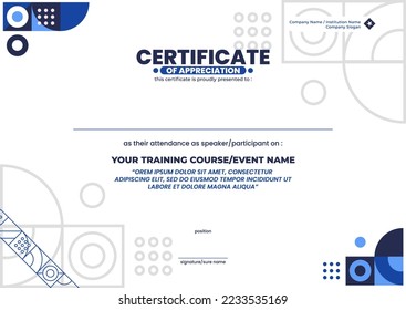 certificate template geometric pattern design. blue color for achievement, appreciation, award.