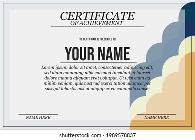 Certificate template with geometry blue and yellow frame and badge on white background. Design for Diploma, certificate of appreciation or award