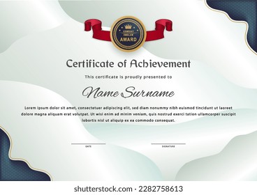 Certificate template. Geometry pattern desing elements, red ribbon, Vector illustration. Uneven flatness