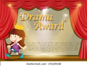Certificate template with girl on stage illustration