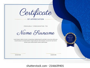 Zertifikatsvorlage goldblau mit abstrakten geometrischen Formen Textur Randverzierung. Eignet sich für Business Award, Bildungsabschlüsse, Firmenhonorare und vieles mehr