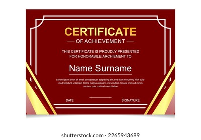 A certificate template with a gold border and a red background suitable for creating elegant and professional certificates, awards, diplomas, and recognition documents with a touch of luxury.