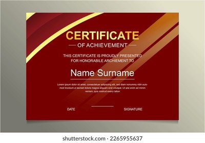 A certificate template with a gold border and a red background suitable for creating elegant and professional certificates, awards, diplomas, and recognition documents with a touch of luxury.
