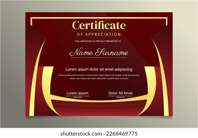 A certificate template with a gold border and a red background suitable for creating elegant and professional certificates, awards, diplomas, and recognition documents with a touch of luxury.