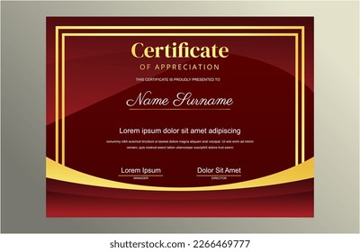 A certificate template with a gold border and a red background suitable for creating elegant and professional certificates, awards, diplomas, and recognition documents with a touch of luxury.