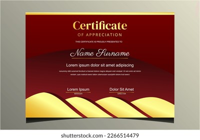 A certificate template with a gold border and a red background suitable for creating elegant and professional certificates, awards, diplomas, and recognition documents with a touch of luxury.