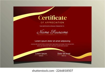 A certificate template with a gold border and a red background suitable for creating elegant and professional certificates, awards, diplomas, and recognition documents with a touch of luxury.