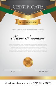 Certificate template with gold element