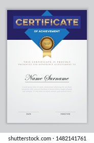 Certificate template with gold element and modern design pattern,diploma,vector illustration