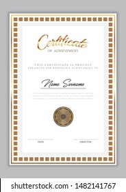 Certificate template with gold element and modern design pattern,diploma,vector illustration