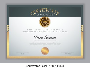 Certificate template with gold element and modern design pattern,diploma,vector illustration