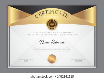 Certificate template with gold element and modern design pattern,diploma,vector illustration