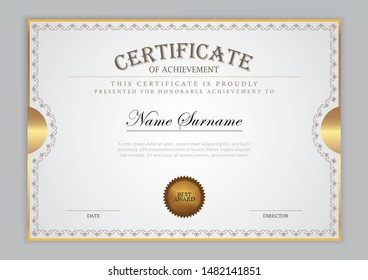 Certificate template with gold element and modern design pattern,diploma,vector illustration