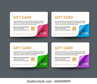 Certificate template with gold pattern and curved corners. Design usable for gift coupon, voucher, invitation, discount card. Realistic vector paper
