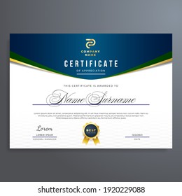 Certificate Template With Gold Seal, Deep Blue, And Deep Green Gradient Color. Multipurpose And Elegant Design