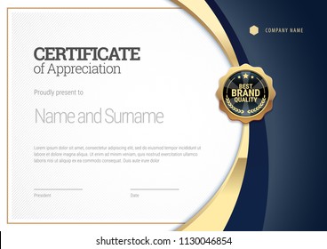 Certificate template with a gold stripe. Diploma of modern design or gift certificate. Vector illustration.