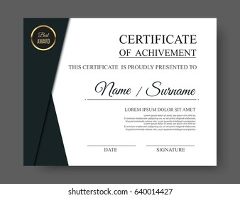certificate template with golden award badge, diploma blank. Vector, eps10