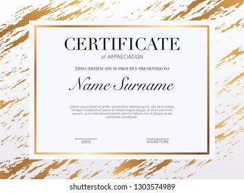 Certificate template with golden decoration element. Design diploma graduation, award. Vector illustration.