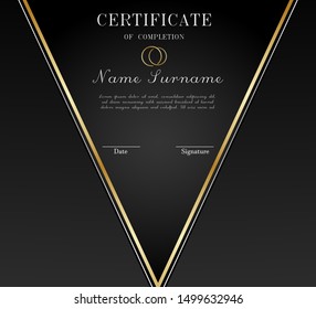 Certificate template with golden decoration element. Design diploma graduation, award. Vector illustration.