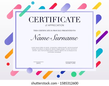 Certificate template with golden decoration element. Design diploma graduation, award. Vector illustration.
