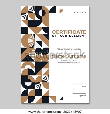Certificate template with golden geometric abstract pattern, vector diploma layout. Certificate of appreciation template with abstract geometric pattern of achievement and award for best success